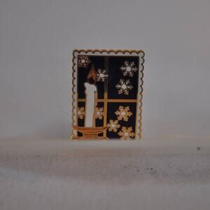 Postage Stamp Pin - Candlestick, Window and Starry Night Design